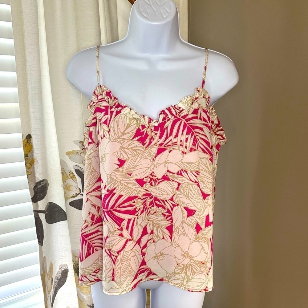 June and Hudson Pink Tropical Print Ruffle Camisole Size M